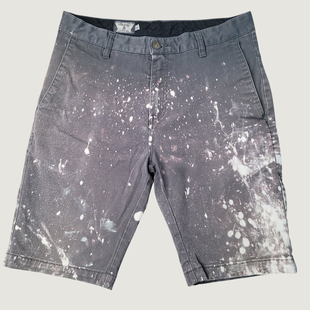 Volcom Frickin Modern Fit Bleach Splatter Chino Shorts Mens 30 Grey Skate EUC